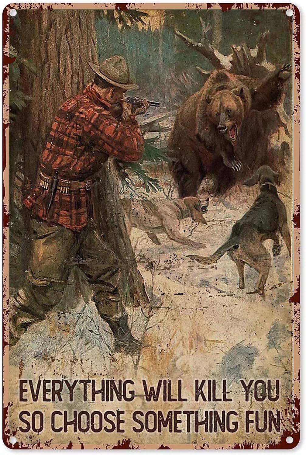 Outdoor Hunting Paintings - Sinal de lata de metal de