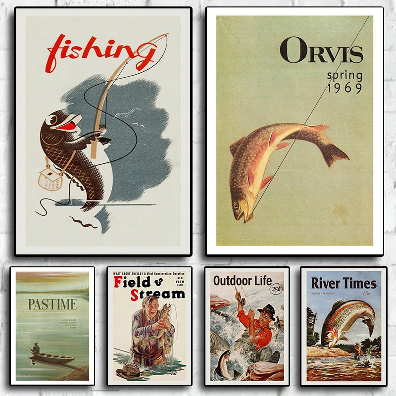 Vintage pesca com mosca impres - Outdoor Hunting Paintings avaliação e preço